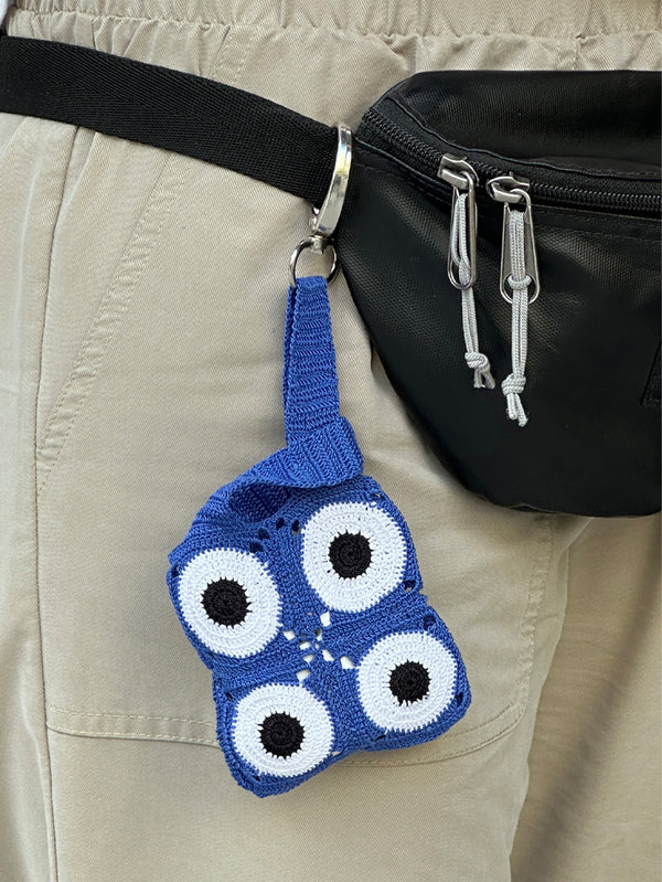 OHM HANDMADE, Evil Eye Airpods Çantası - Saks Beyaz Siyah, AIRPODS KILIFI, shopi go'da!