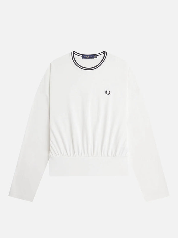 FRED PERRY Twin Tipped L/S T-Shirt – Snow White, ön görünüm