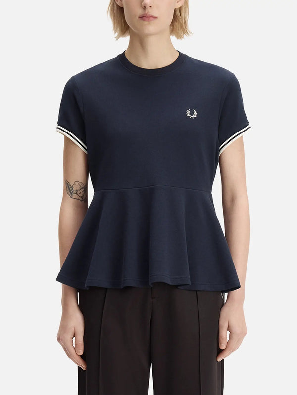 Fred Perry – Peplum Pique T-Shirt – Navy/White, önden görünüm