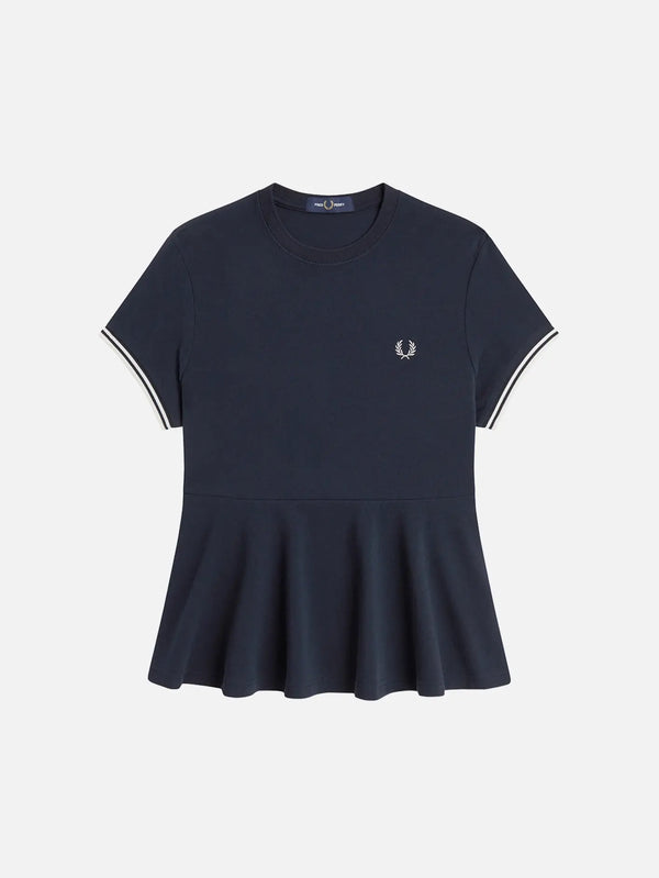 FRED PERRY Peplum Pique T-Shirt - Navy/White – önden görünüm