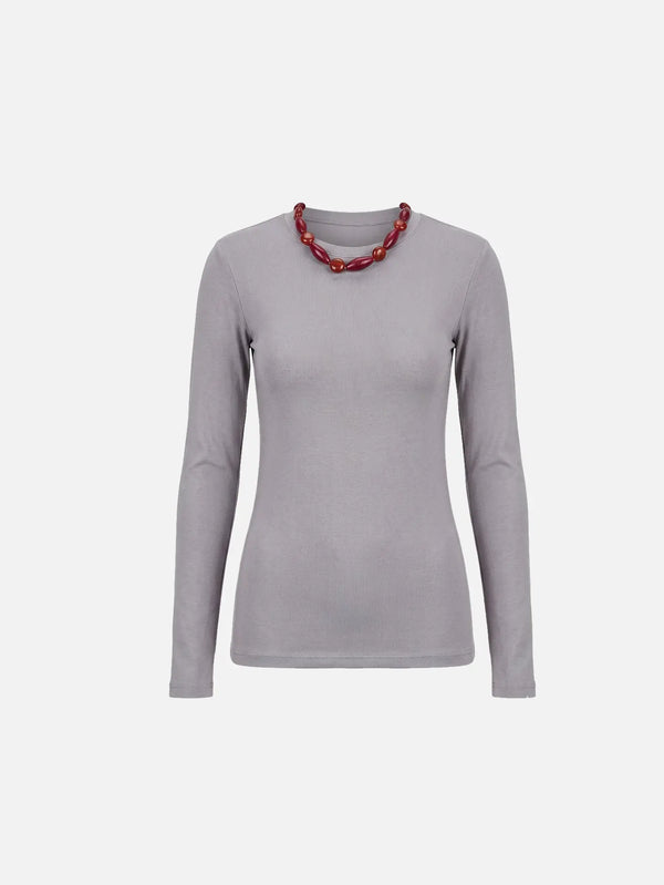 shopi go CULT FORM Wooden Jew Neck Top - Gray, önden görünüm