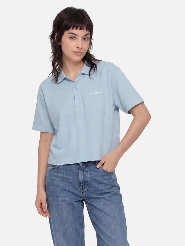 CARHARTT WIP, W' S/S Carhartt Script Polo TS - Icaria/White, T-SHIRT, shopi go'da!