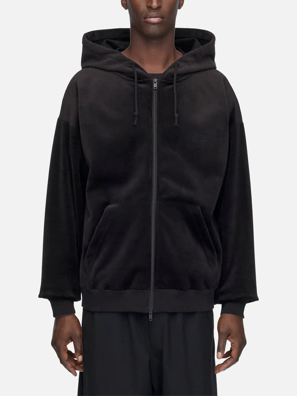 Y-3 Velvet Corduroy Zip Hoodie – siyah, önden görünüm