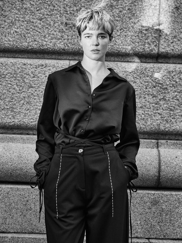 IN.K II - BLUZ - Fluid Silk Blouse - Black - shopi go'da!.