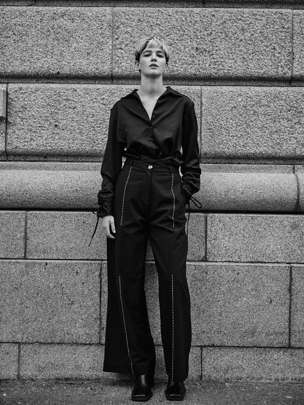 IN.K II - PANTOLON - Stitched Detailed Wideleg - Black - shopi go'da!.