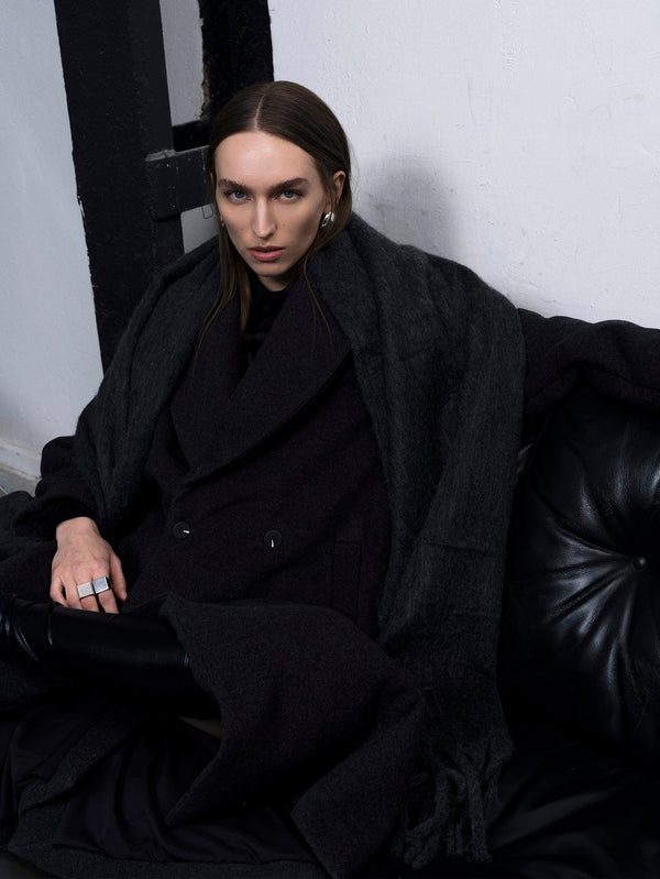 IN.K II - PARDÖSÜ - Shawl Wrap Coat - Midnight Grey - shopi go'da!.