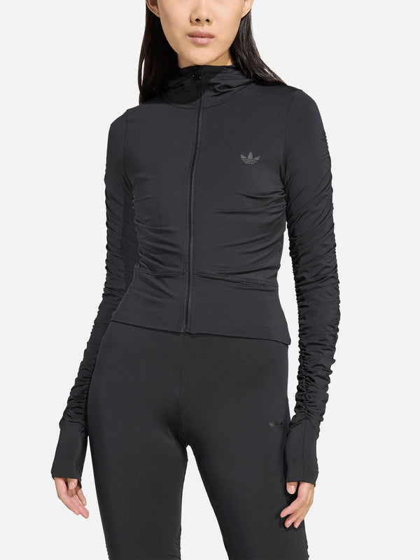 Ruched Track Top - Black