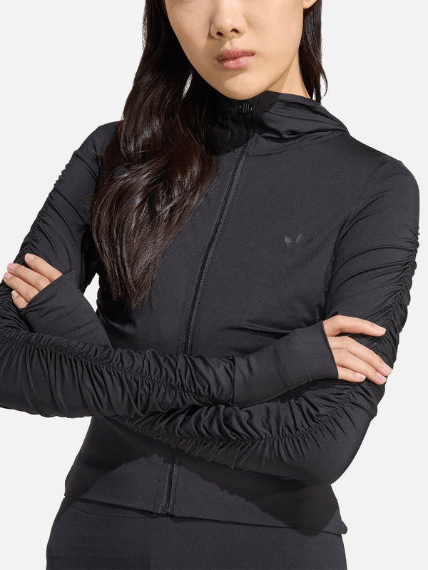 Ruched Track Top - Black