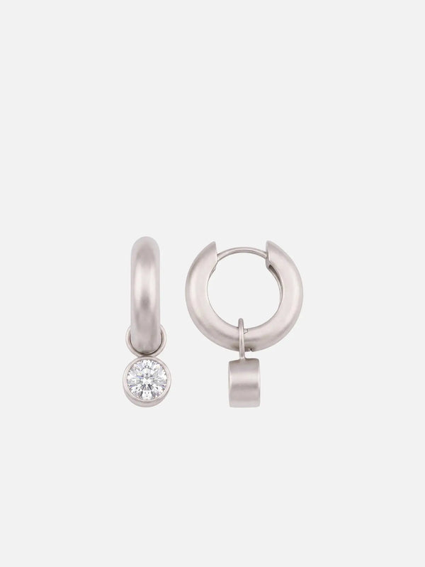 ECE LONDON Aurea Stella Charm Earrings – Silver, yakın çekim, önden görünüm