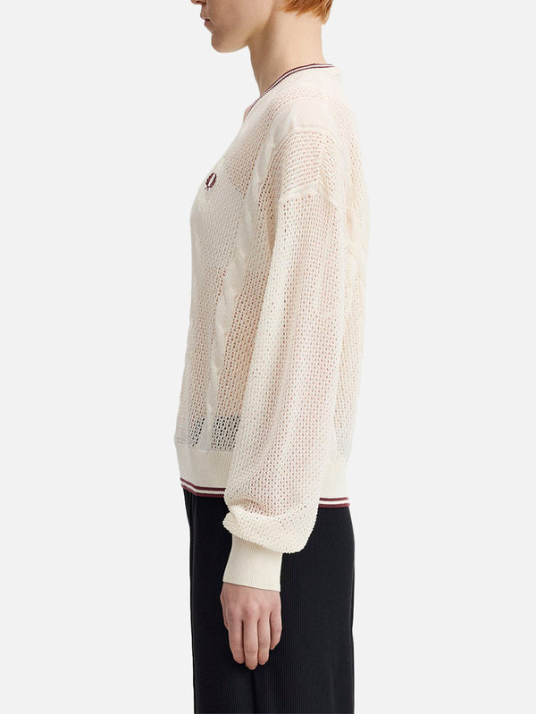 FRED PERRY, Mesh Cable Knit Jumper - Ecru, KAZAK, shopi go'da!