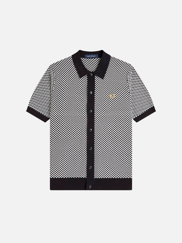 FRED PERRY - GÖMLEK - Chequerboard Button Thru Shirt - Black - shopi go'da!.