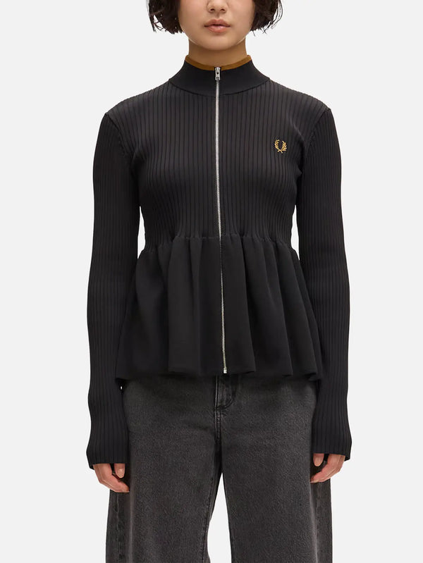FRED PERRY Zip-Through Peplum Cardigan – siyah, ön görünüm