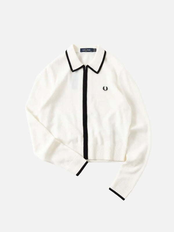 Fred Perry Zip-Through Knitted Shirt – Ecru, önden görünüm