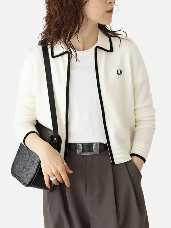 FRED PERRY Zip-Through Knitted Shirt – ekru, ön görünüm