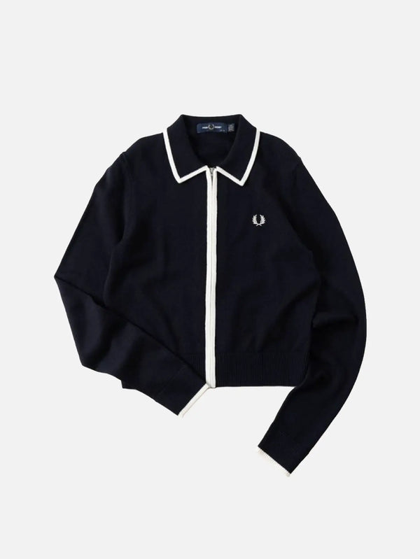 Fred Perry Zip-Through Knitted Shirt – Navy, ön görünüm