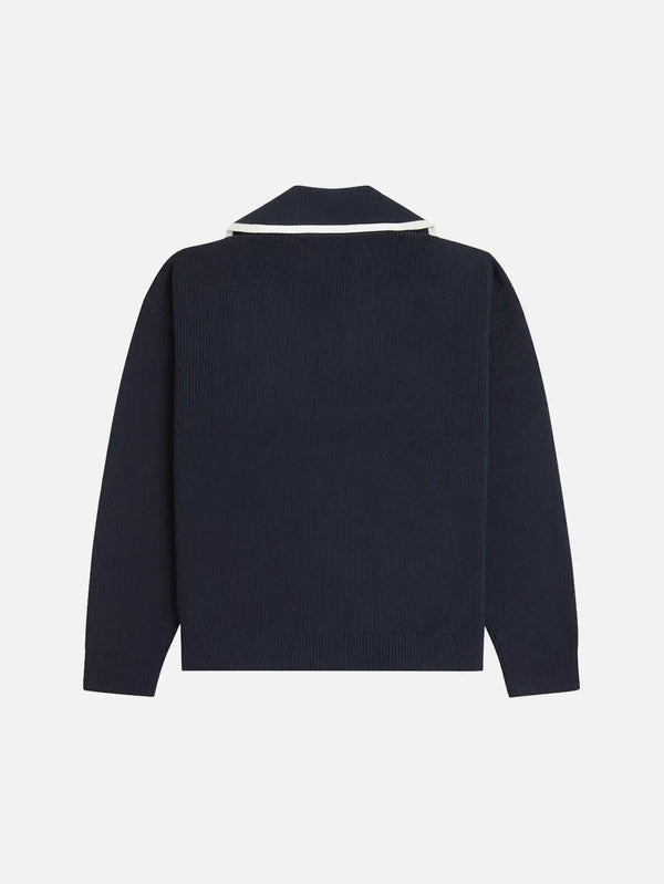 FRED PERRY Wide Collar Knitted Shirt - Navy – Navy, arka görünüm