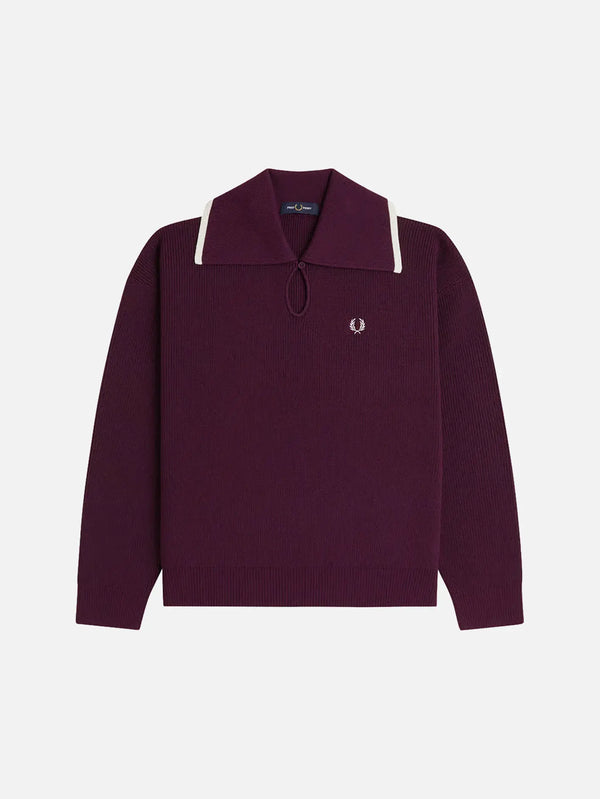 FRED PERRY Wide Collar Knitted Shirt – Plum, ön görünüm