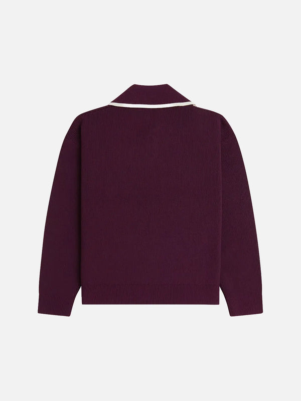 FRED PERRY Wide Collar Knitted Shirt – Plum, arka görünüm