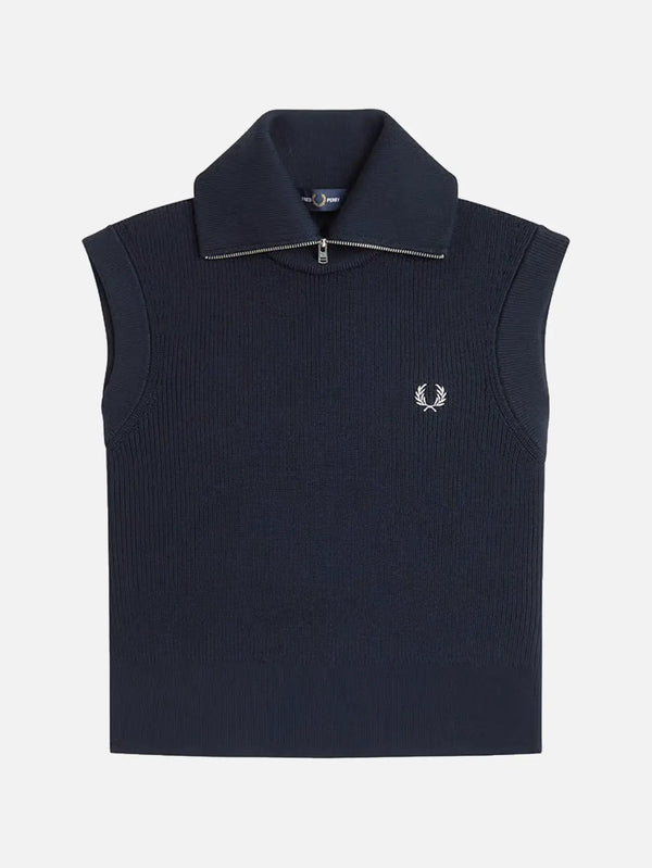 FRED PERRY Zip Neck Knitted Tank – Navy, ön görünüm