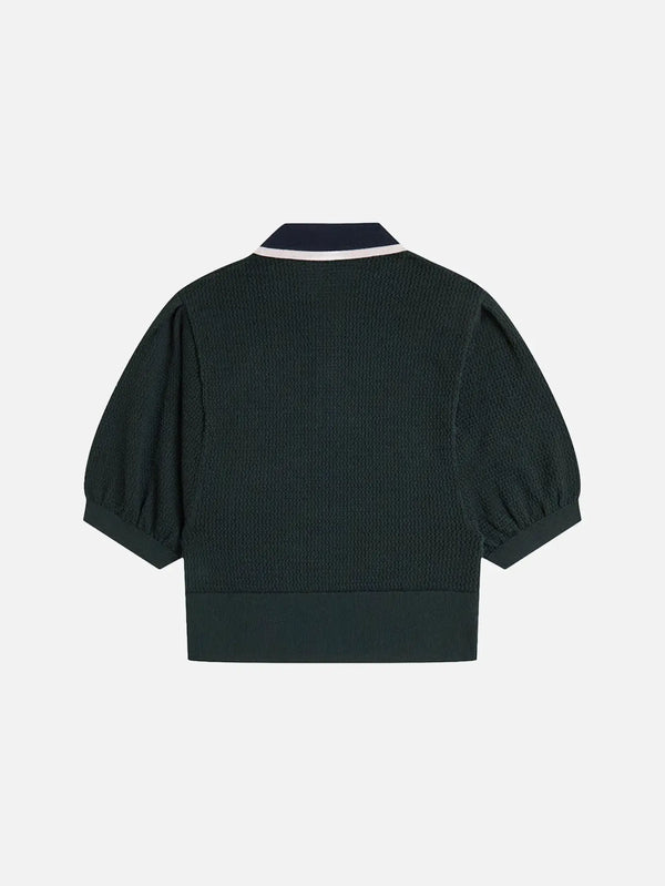 FRED PERRY CLR Block Pointelle Knitted Shirt – Night Green, arka görünüm