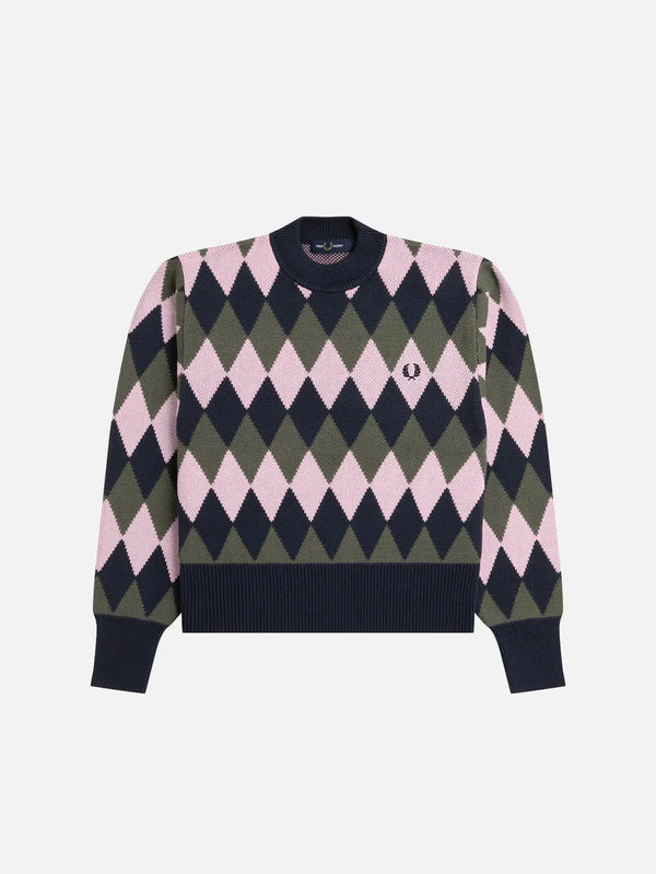 FRED PERRY Diamond Jacquard Jumper – nav/pink/green, önden görünüm