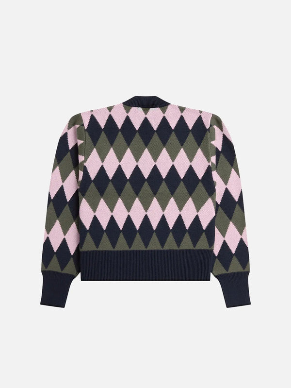 FRED PERRY Diamond Jacquard Jumper – Nav/Pink/Green, arka görünüm