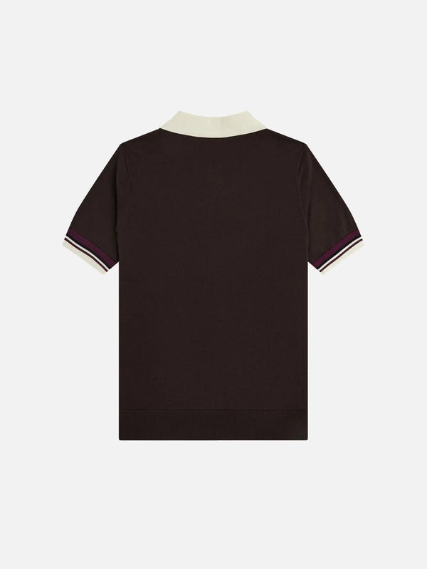 FRED PERRY Tipped Open Neck Knitted Shirt - Rich Brown – Rich Brown, arka görünüm