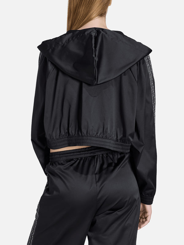 Pearl Cropped Zip Hoodie - Black