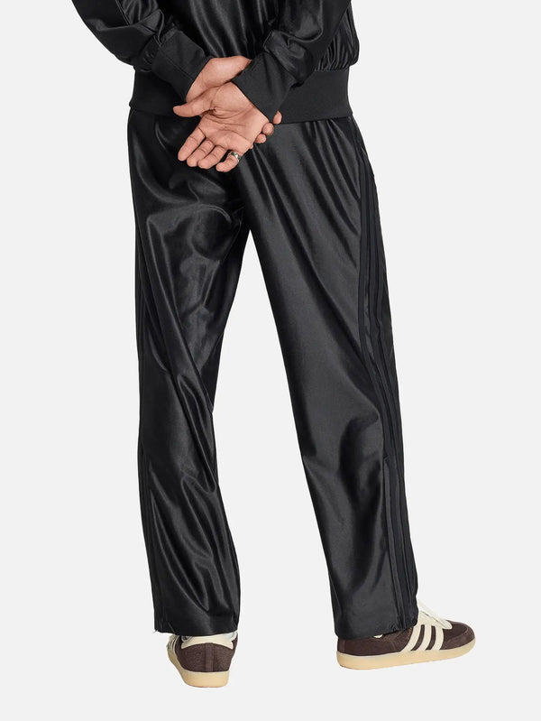 ADIDAS ORIGINALS Firebird Metallic Track Pants – siyah, arka görünüm, parlak kumaş ve üç çizgili yan şeritler