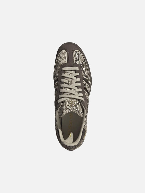 ADIDAS ORIGINALS Samba OG Brown – üstten görünüm, yılan desenli deri kaplama