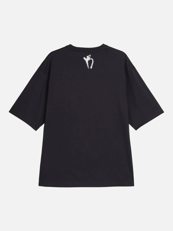 Y-3 Chito Graphic SS Tee – siyah, arka görünümde beyaz grafik