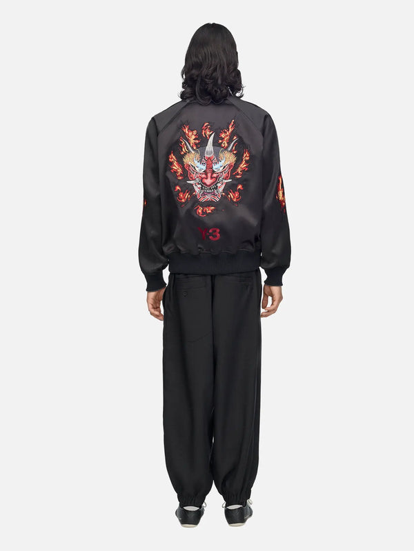 ADIDAS ORIGINALS Embroidered Graphic Satin Souvenir Jacket - Black – arka görünüm