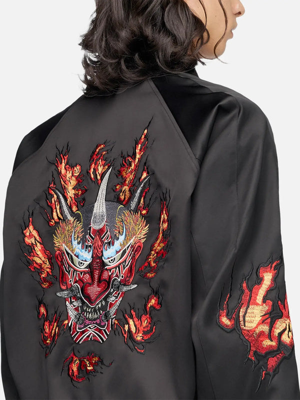 ADIDAS ORIGINALS Embroidered Graphic Satin Souvenir Jacket – siyah, arka görünüm
