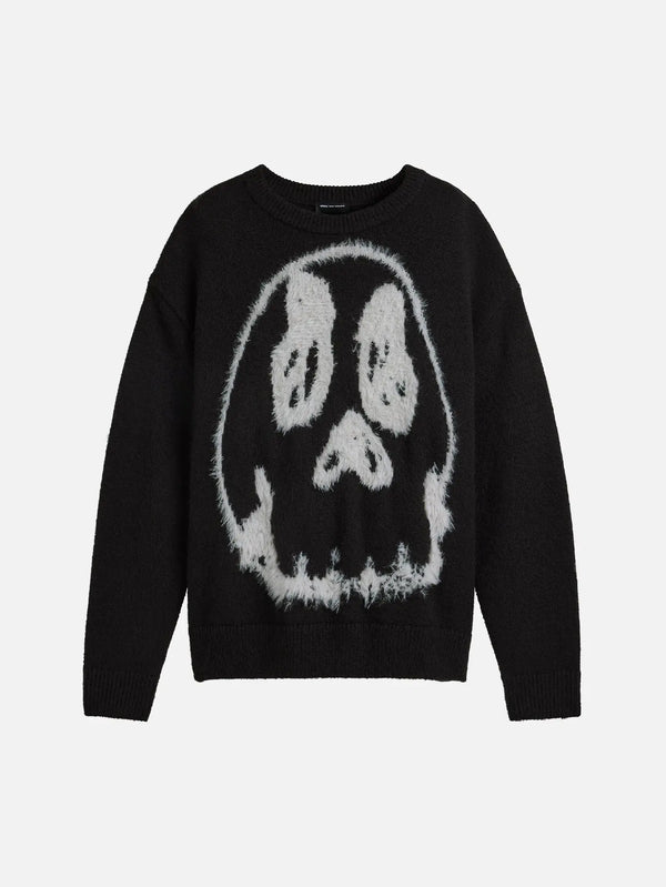 Y-3 Chito Graphic Knit Sweater - Black – siyah, önden görünüm, beyaz skull deseni