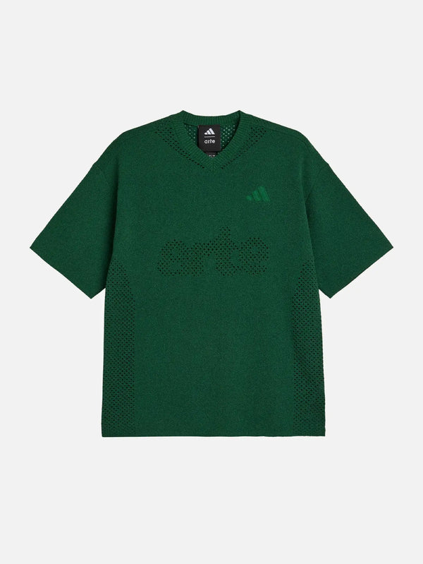ADIDAS ORIGINALS Arte Antwerp x adidas Flatknit Jersey – Amazon Gre, ön görünüm, V-yakalı delikli örgü