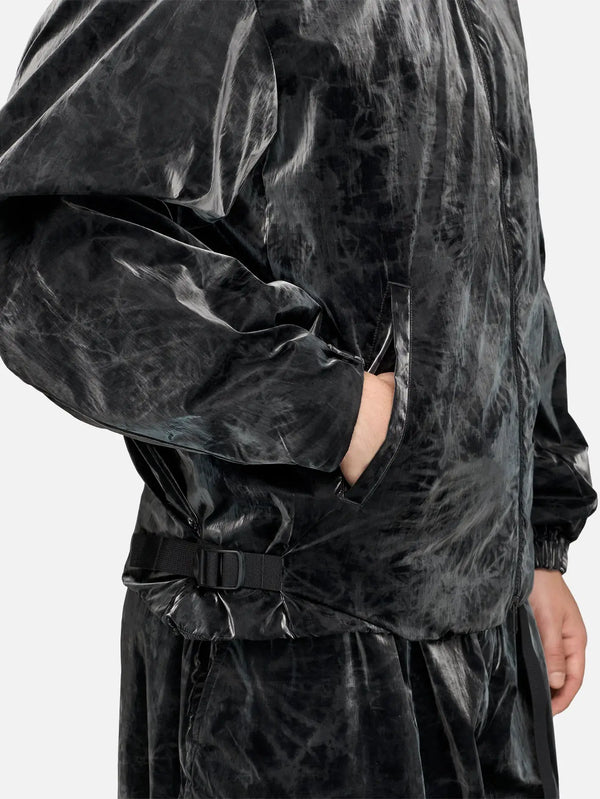 Y-3 Marble Nylon Blouson Jacket – siyah, yan görünüm; fermuar ve bel kemeri detayları