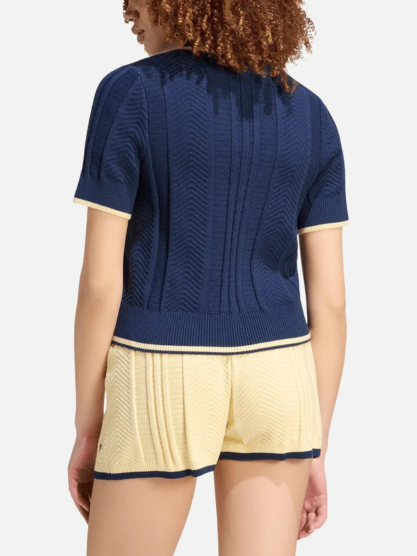 ADIDAS ORIGINALS Cable Knit Cali Polo Tee – Night Indigo, arka görünüm