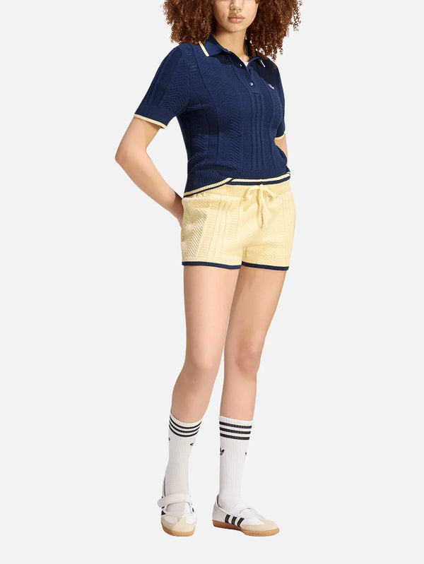 ADIDAS ORIGINALS Cable Knit Cali Polo Tee – Night Indigo, ön görünüm