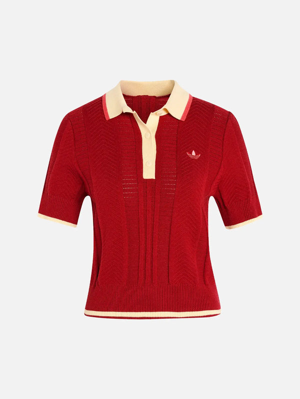 ADIDAS ORIGINALS Cable Knit Cali Polo Tee - Victory Red – Victory Red, önden görünüm