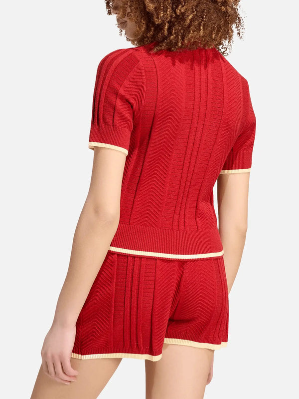 ADIDAS ORIGINALS Cable Knit Cali Polo Tee – Victory Red, arka görünüm