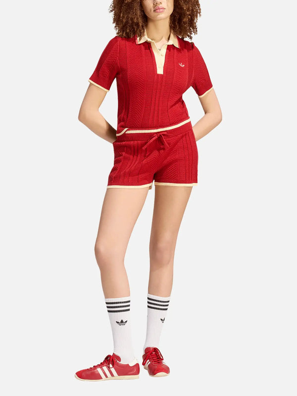 ADIDAS ORIGINALS Cable Knit Cali Polo Tee – Victory Red, önden görünüm