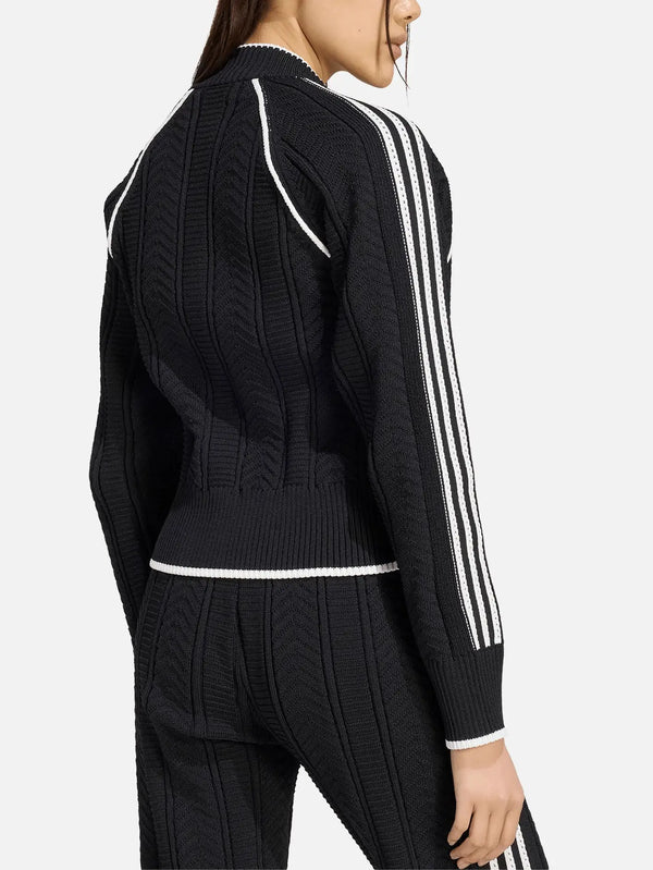 ADIDAS ORIGINALS SST Track Top – siyah, yandan görünüm, beyaz üç şeritli dokulu örgü