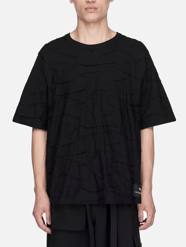 Y-3 SS Tee - Black – siyah, önden görünüm, dokulu dalgalı yüzey