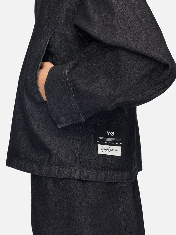 Y-3 Denim Jacket W - Black – yandan görünüm, etiket detayı