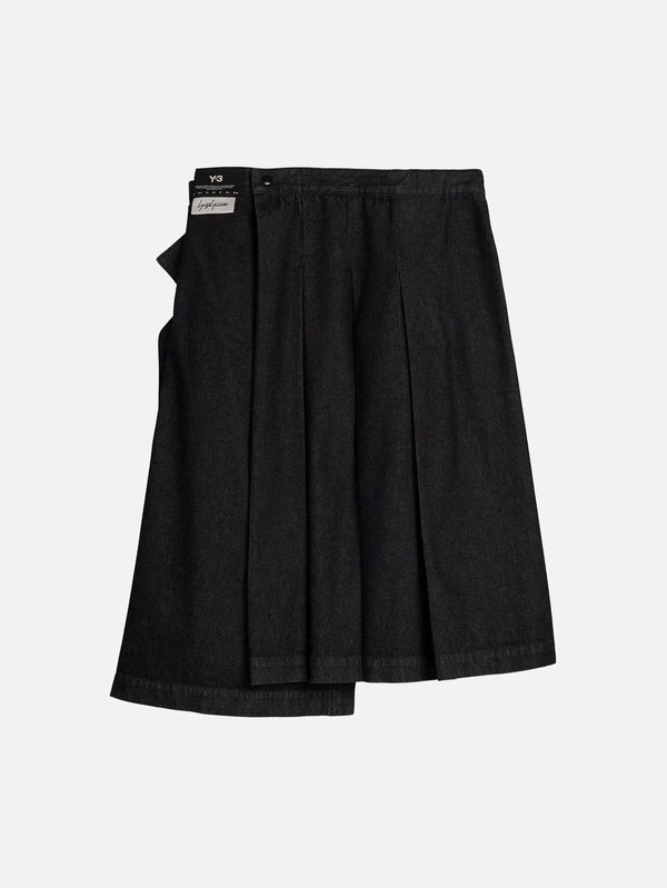 Y-3 Y-3 Denim Skirt W - Black – ön görünüm, siyah denim, pileli