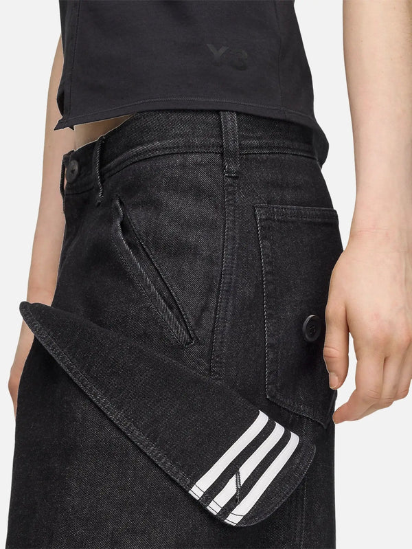 Y-3 Denim SL Pant W – Black, yandan görünüm ve bel/yan cep detayları