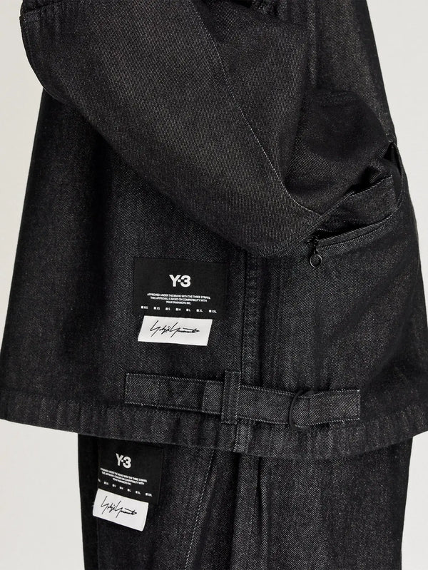 Y-3 Denim Jacket - Black – yakın çekim, kumaş dokusu ve etiket görünümü