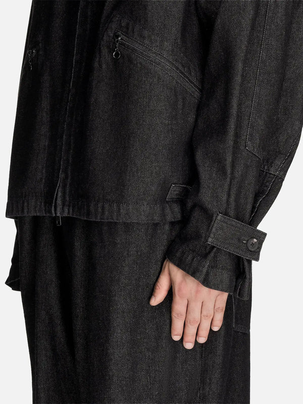 Y-3 Denim Jacket - Black – siyah, yakın çekim’de yan fermarlı cep ve kol manşeti detayı