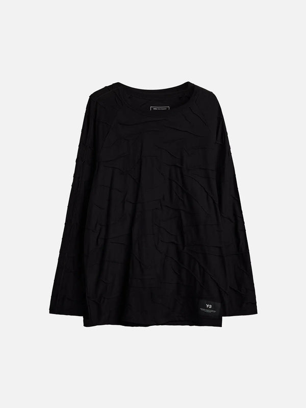 Y-3 Pleated Oversized LS Tee – siyah, önden görünüm