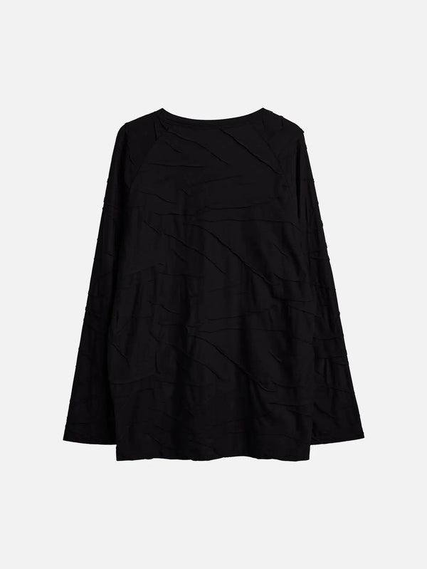 Y-3 Pleated Oversized LS Tee – siyah, önden görünüm